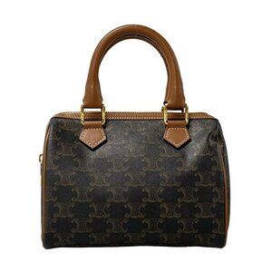 Celine Handbag Small Boston Triomphe Canvas Dark Brown Dark Brown X Brown